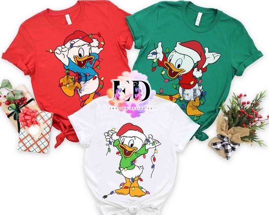 Disney DuckTales Santa Dewey Huey & Louie Christmas Light T-shirt