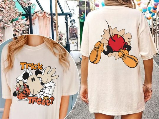 Discover Disney Mickey Halloween  Trick or Treat Shirt, Mickey Ghost Shirt, Retro Mickey Spooky Ghost Shirt, Mickey's Not So Scary Shirt