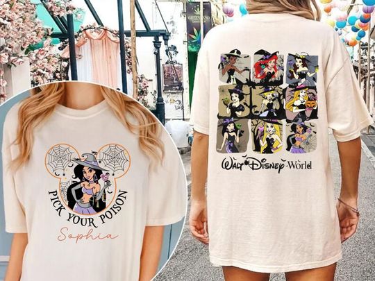 Disney Princess Halloween 2 Sided Shirts, Disneyland Princess Shirts,  Disney Princess Name Shirt, Disney Halloween Balloon Shirts