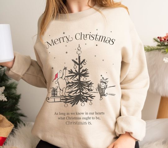 Vintage Winnie The Pooh Christmas Shirt, Merry Christmas Tree Sweatshirt, Disneyland Christmas