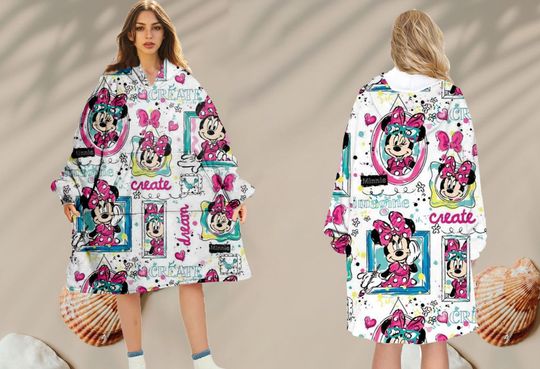 Minnie Mouse Fleece Hoodie Blanket, Disney Oversized Fleece Hoodie