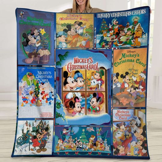 Mickeys Christmas Carol Blanket, Disneyland Christmas Blanket, Mickey Mouse Fleece Blanket