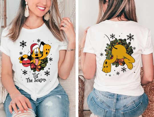 Disney Pluto Dog Tis The Season Christmas Shirt, Mickey and Friends Very Merry Christmas