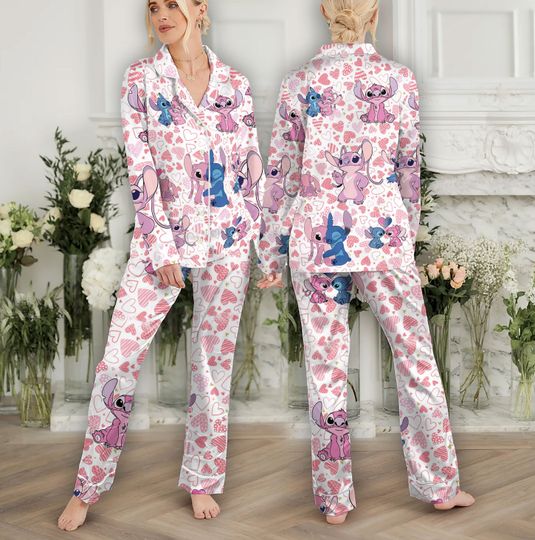 Disney Stitch Pajamas, Stitch and Angel Couple Pajamas, Disney Valentines Day