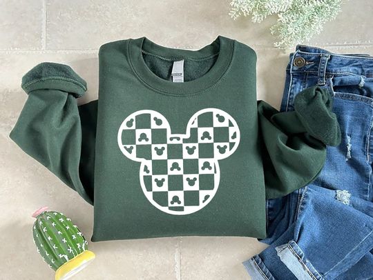 Checkered Disney Mickey Sweatshirt, Disney World Tee, Disney Trip Sweatshirt