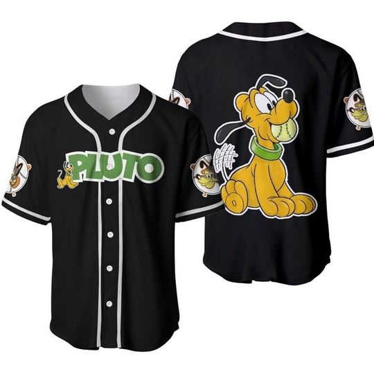 Pluto Dog Green Black Cute Disney Unisex Cartoon Baseball Jersey
