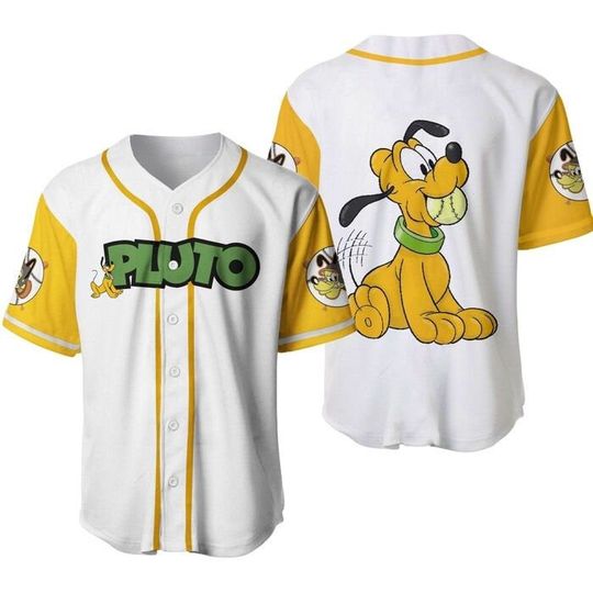 Pluto Dog Yellow White Disney Unisex Cartoon Baseball Jersey