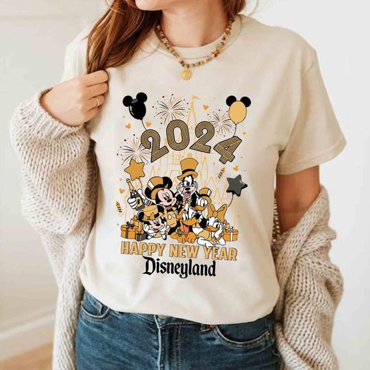 Vintage Mickey And Friends Happy New Year 2024 Shirt, Disney New Year's Eve Party Shirt
