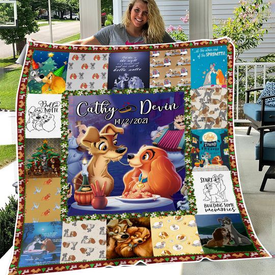 Personalized Lady and The Tramp Fleece Blanket, Disney Dog