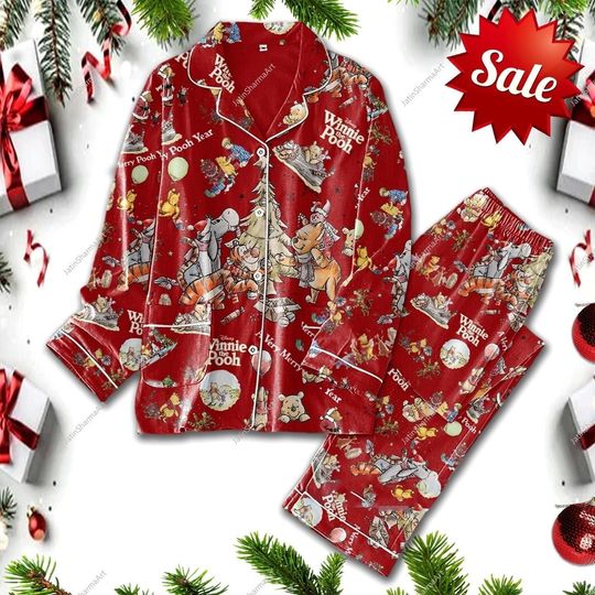 Winnie The Pooh Women Pajamas Set, Pooh Bear Christmas Pajama, Disney Pooh And Friend