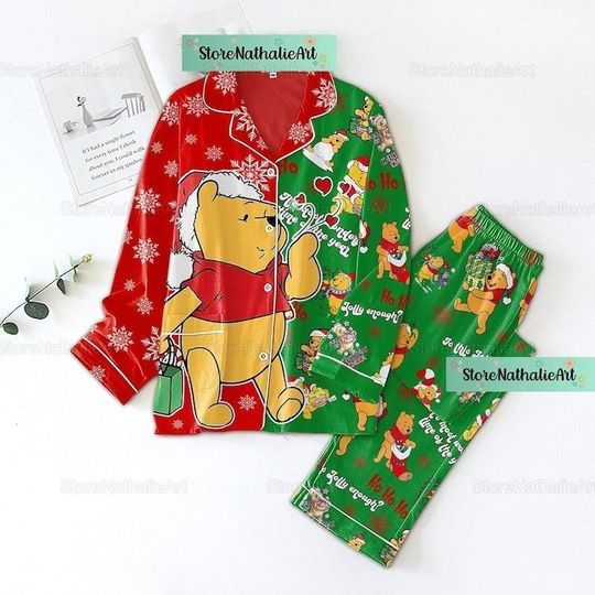 Christmas Pooh Pajamas Set, Winnie Pooh Pajamas Pants, Disney Pooh Holiday Pajamas