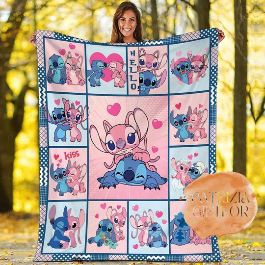 Christmas Stitch And Angel Blanket, Disney Blanket, Stitch Fleece Blanket