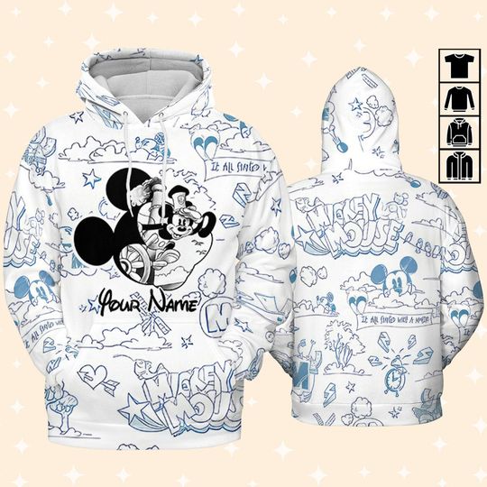 Custom Classic Mickey White Hoodie, Disney Character Hoodie