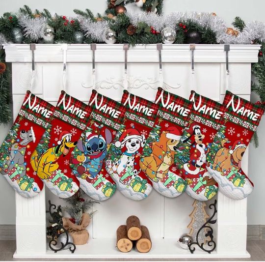 Personalized Disney Dog Christmas Stocking, Disney Tramp and Lady Christmas Stocking