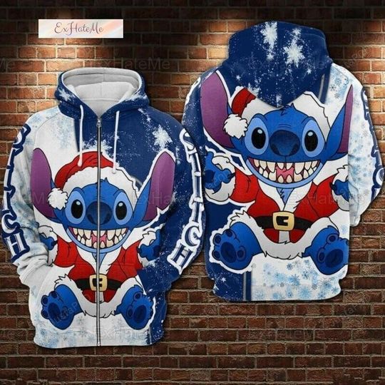 Christmas Stitch Zip Hoodie, Disney Stitch Santa Zip Hoodie