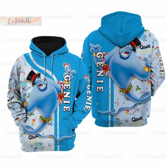 Genie Xmas Hoodie, Aladdin Genie Zip Hoodie, Disney Santa