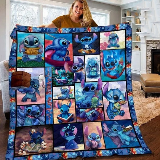 Stitch Ohana Lilo Disney Christmas Blanket, Stitch Xmas Blanket,