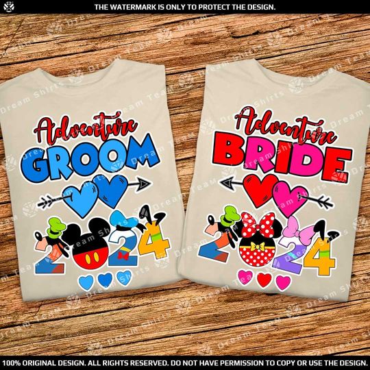 Disney Adventure Bride and Groom 2024 Shirts Disney Wedding Couple Shirts