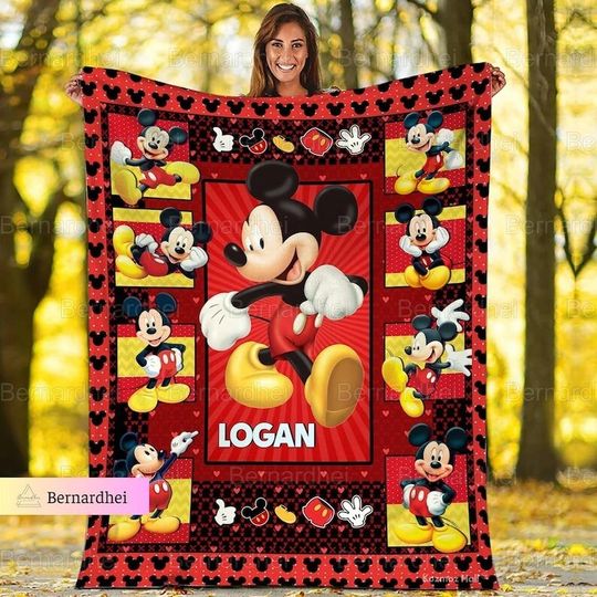 Personalized Mickey Mouse Blanket, Disney Cute Mickey Fleece Blanket