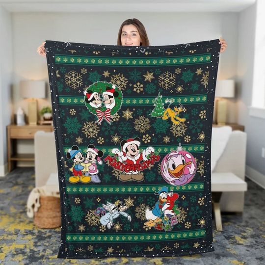 Vintage Mickey and Friends Christmas Blanket, Disney Trip Fleece Blanket
