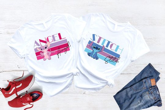 Stitch And Angel Disney Valentine T-Shirt, Valentine's Day Shirt, Love Couple Shirt