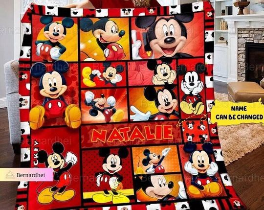 Personalized Mickey Mouse Quilt, Disney Mickey Quilt, Cute Mickey Fleece Blanket