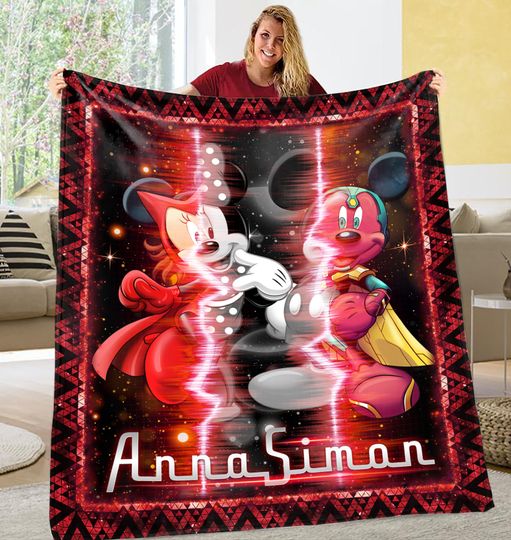 Custom Name Disney LOVE Mickey Mouse Blanket, WandaVision Blanket 3