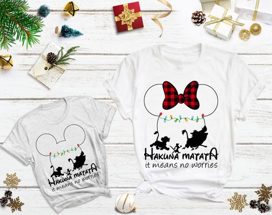 Safari Christmas Hakuna Matata Silhouette Disney Personalized Family Shirts, Lion King Matching Family Disney Christmas Shirt