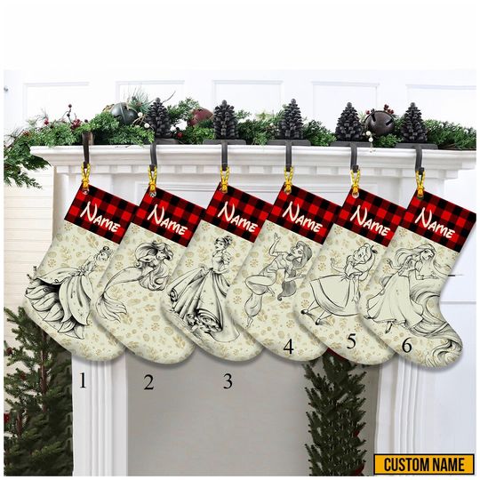 Disney Princess Characters Stocking, Personalized Stocking With Name
