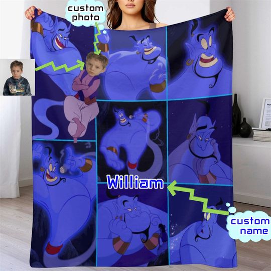Customized Disney Genie Blanket Personalized Photo Flannel Couch Nap Blanket