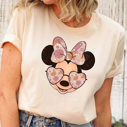 Disney Minnie Mouse With Floral Sunglasses Shirt, Disney Retro Minnie Mouse Shirt