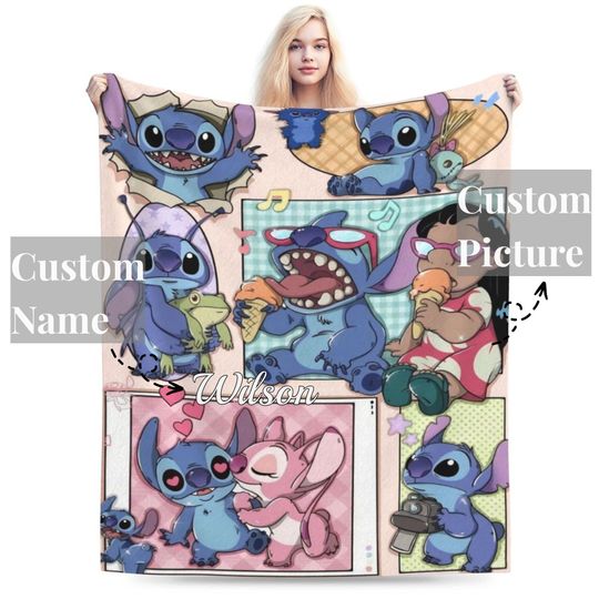 Personalized Disney Stitch Blanket, Personalized Blanket, Name Blanket