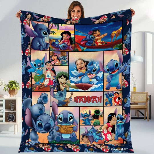 Personalized Disneyland Stitch Fleece Blanket, Custom Stitch Fleece Blanket