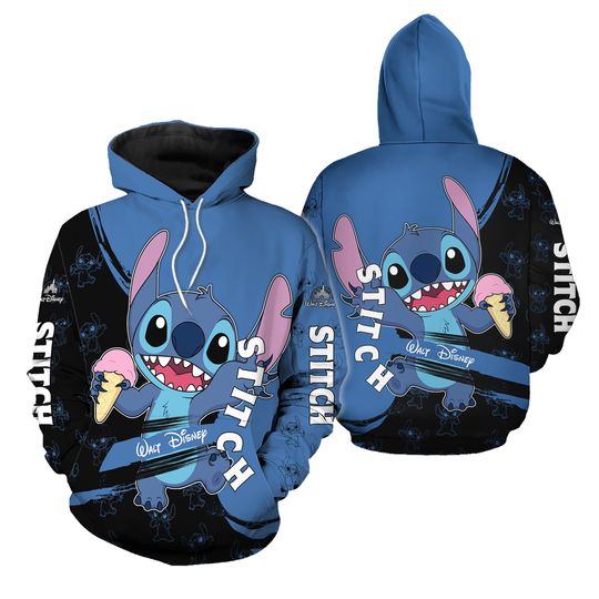 Stitch Blue Black Pattern Stripes Disney 3D Zip Hoodie