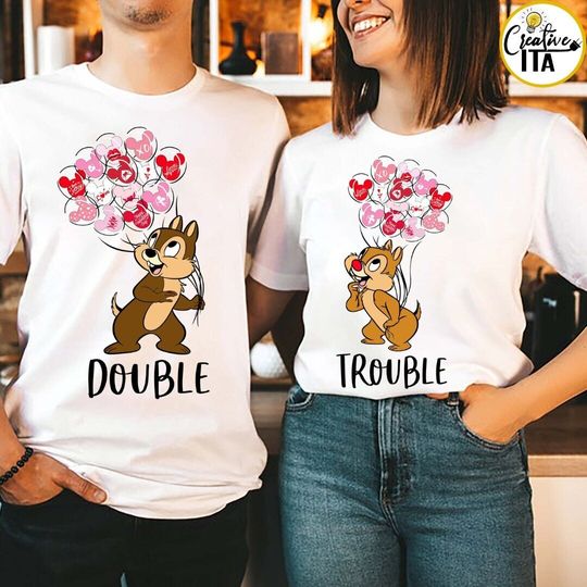Disney Balloons Chip and Dale Valentine Shirt, Double Trouble Happy Valentine's Day 2024