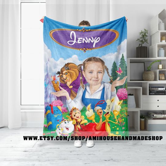 Custom Disney Belle Blanket, Disney Belle Princess Blanket