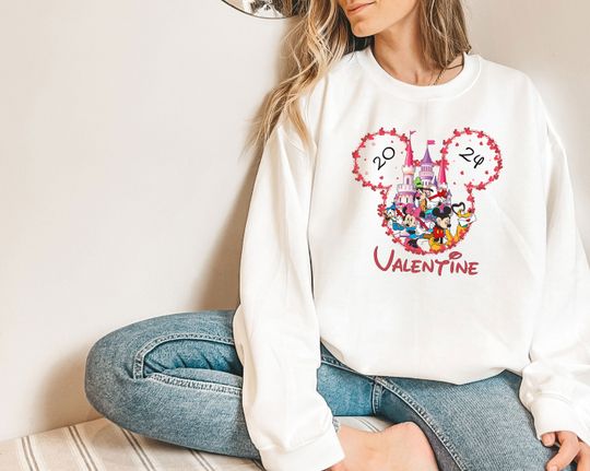 2024 Valentine Disney Sweatshirt, Disney Valentines Day Sweatshirt, Disney Valentine's Day Sweatshirt