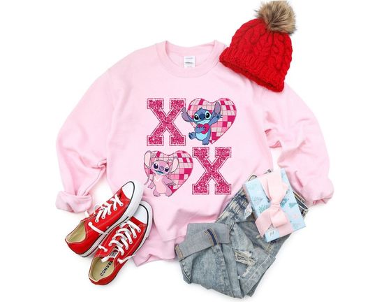 Disney Couple Shirt, Stitch And Angel Shirt, Xoxo Valentines Day, Disney Love Shirt