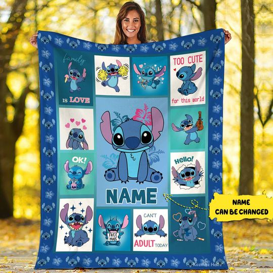 Stitch Blanket, Personalized Disneyland Stitch Blanket, Stitch Cartoon Blanket, Lilo And Stitch, Ohana Means Family, Cute Stitch Blanket