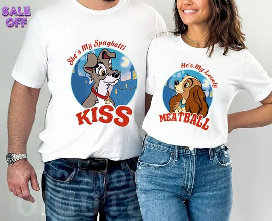 Lady and The Tramp Couple Matching Shirt, He and She Shirt, Disney Valentine's Day