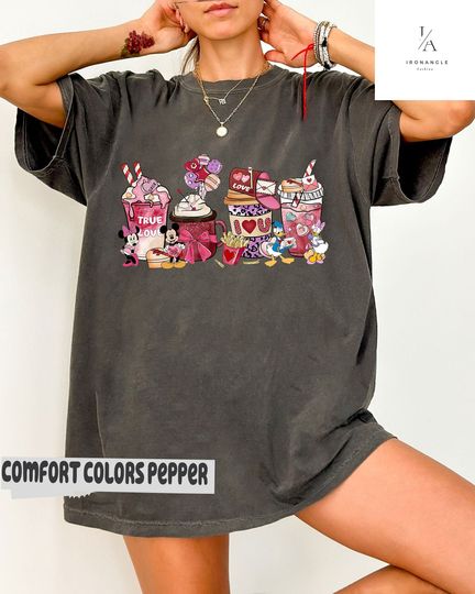 Disney Mickey And Friends Couple Coffee Valentine Shirt, Disneyland Couple Valentine