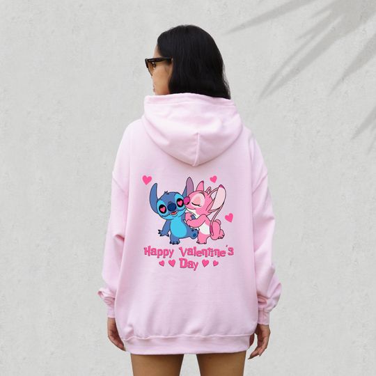 Lilo And Stitch Hoodie, Happy Disney Stitch And Angel Happy Valentines Hoodie