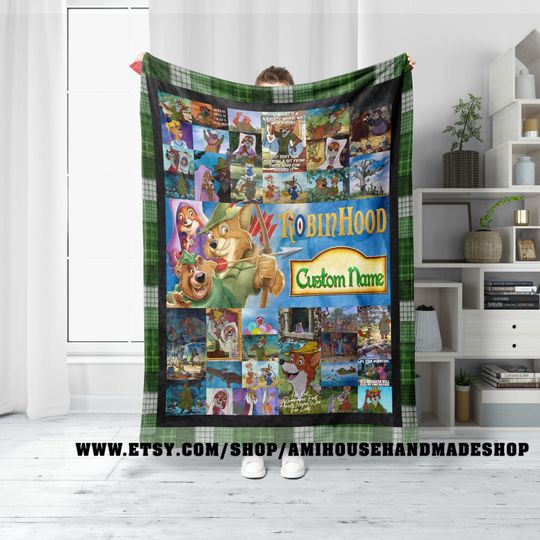 Personalized Robin Hood Blanket, Custom Name Disney Robin Hood Bedding Throw