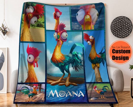 Retro Hei Hei Chicken Fleece Blanket, Disney Moana Blanket For Kid Baby Adult