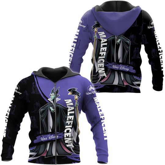 Maleficent Purple Black Pattern Stripes Disney 3D Zip Hoodie
