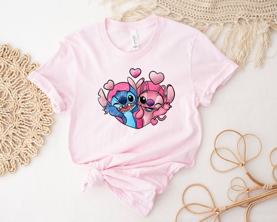 Stitch and Angel T-shirt, Disney Valentine Shirt, Couple Shirt