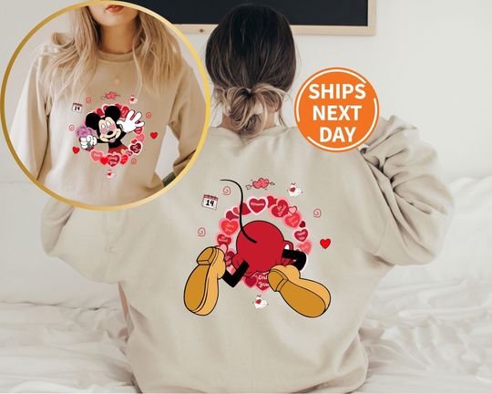 Two-sided Mickey Disney Valentine's Day Sweatshirt, Flower Heart Valentine Gifts 2024