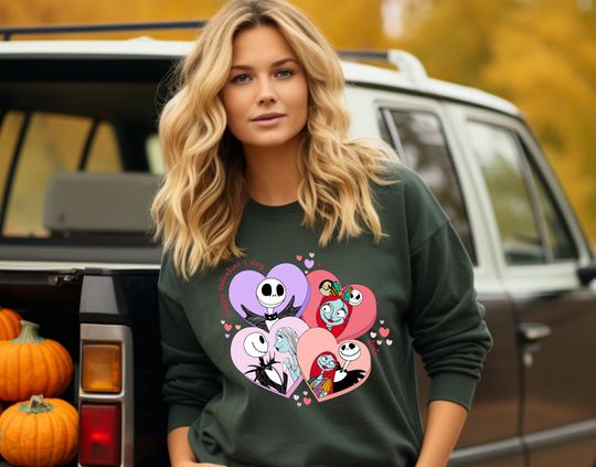 Jack And Sally Happy Valentines Day Sweatshirt, Disney Nightmare Love Hearts Valentine