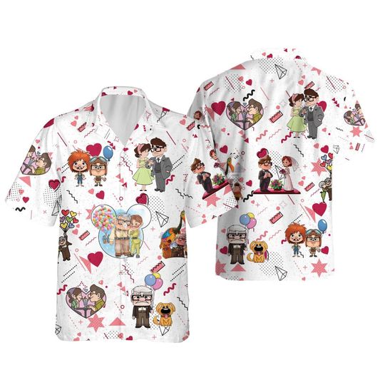 Carl And Ellie Couple Happy Valentine's Day Love Forever Hawaiian Shirt, Disney Couples Aloha Shirt, Valentine Gift