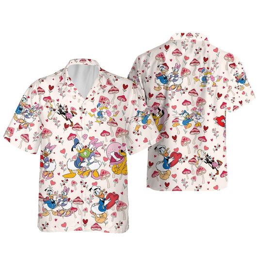 Donald And Daisy Duck Couple Love Forever Happy Valentine Hawaiian Shirt, Disney Couples Aloha Shirt, Valentine Gift